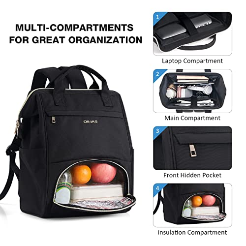 OIWAS Lunch Backpack for Women and Men, 15.6 inch Laptop Backpack with Insulated Compartment, Work Backpack with USB Port, Lunch Bag Suitable for Travel Work Picnics Hiking, Black - Image 4