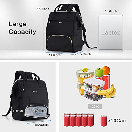 OIWAS Lunch Backpack for Women and Men, 15.6 inch Laptop Backpack with Insulated Compartment, Work Backpack with USB Port, Lunch Bag Suitable for Travel Work Picnics Hiking, Black - Image 2