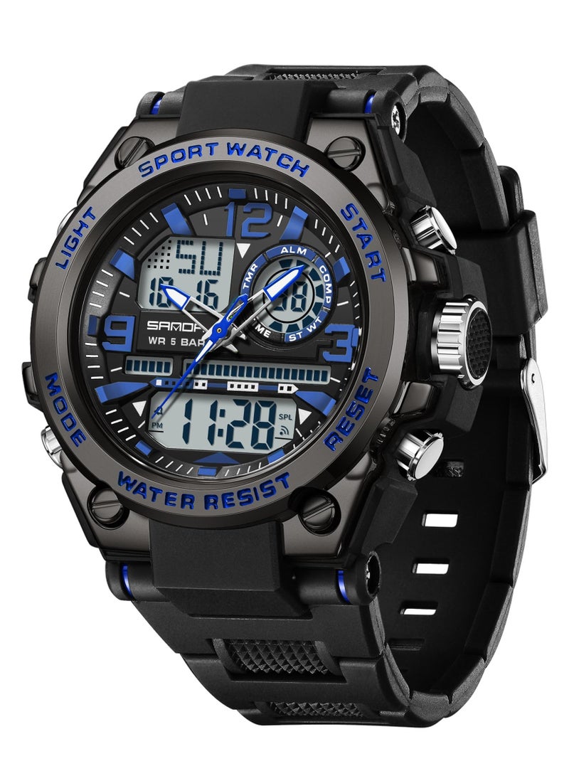 ساندا ساعة ساندا للرجال رياضية خارجية مقاومة للماء وتاريخ وتكتيكات متعددة الوظائف ومنبه LED وساعة توقيت - Image 1
