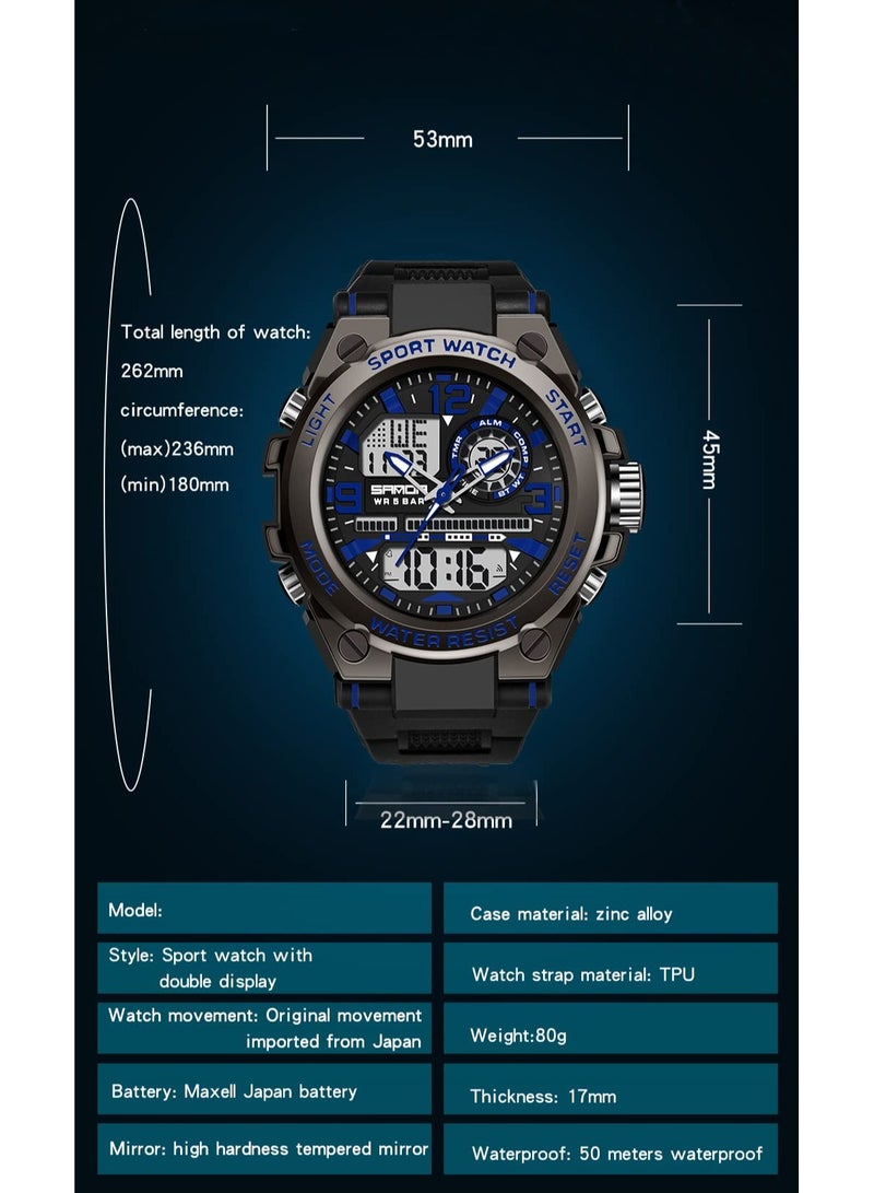 ساندا ساعة ساندا للرجال رياضية خارجية مقاومة للماء وتاريخ وتكتيكات متعددة الوظائف ومنبه LED وساعة توقيت - Image 4