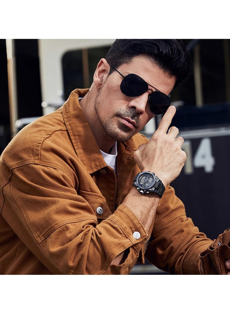 ساندا ساعة ساندا للرجال رياضية خارجية مقاومة للماء وتاريخ وتكتيكات متعددة الوظائف ومنبه LED وساعة توقيت - Image 3