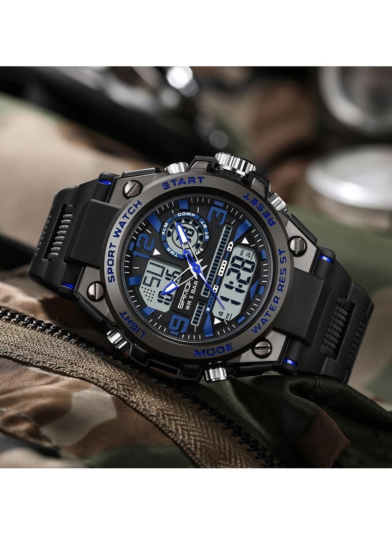 ساندا ساعة ساندا للرجال رياضية خارجية مقاومة للماء وتاريخ وتكتيكات متعددة الوظائف ومنبه LED وساعة توقيت - Image 2