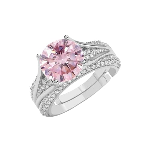 Clara Pure 925 Sterling Silver Tove Pink Solitaire Wedding Finger Ring | Swiss Zircon Platinum Plated | Size Adjustable | Gift for Women Girls Wife Girlfriend - Image 1