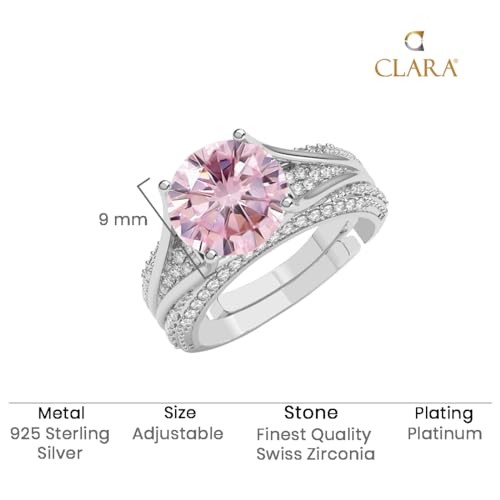 Clara Pure 925 Sterling Silver Tove Pink Solitaire Wedding Finger Ring | Swiss Zircon Platinum Plated | Size Adjustable | Gift for Women Girls Wife Girlfriend - Image 5