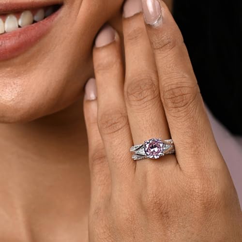 Clara Pure 925 Sterling Silver Tove Pink Solitaire Wedding Finger Ring | Swiss Zircon Platinum Plated | Size Adjustable | Gift for Women Girls Wife Girlfriend - Image 4