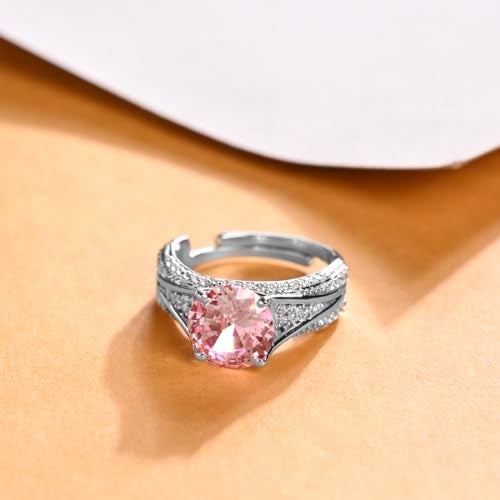 Clara Pure 925 Sterling Silver Tove Pink Solitaire Wedding Finger Ring | Swiss Zircon Platinum Plated | Size Adjustable | Gift for Women Girls Wife Girlfriend - Image 2