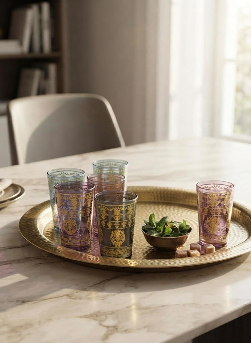 Cuisine Art Huda Deco Moroccan Glass Set, 6 Pieces - Traditional Moroccan Tea Glasses for Mint Tea, Water & Juice – Handcrafted Arabic Style Glassware for Home, Dining & Gifting (Multicolor) - Image 3