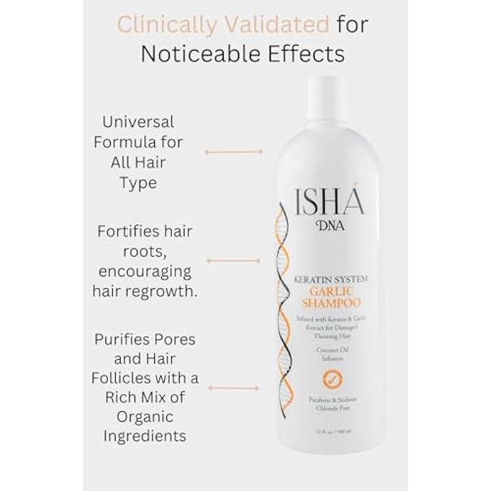 ISHA DNA Keratin System Shampoo - Infused with Garlic Extract for Damaged, Thinning Hair - Promotes Growth, Sulfate and Paraben Free - Image 4