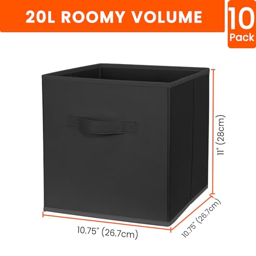 Criusia Storage Cubes, 11 Inch Clothes Storage Bins for Shelves Closet (10 Pack), Fabric Collapsible Storage Bins with Dual Handles, Cubby Storage Baskets Boxes, College Dorm Room Essentials (Black) - Image 2