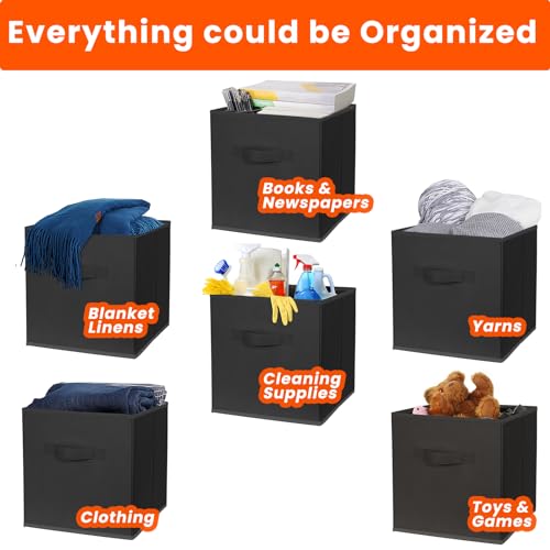 Criusia Storage Cubes, 11 Inch Clothes Storage Bins for Shelves Closet (10 Pack), Fabric Collapsible Storage Bins with Dual Handles, Cubby Storage Baskets Boxes, College Dorm Room Essentials (Black) - Image 4