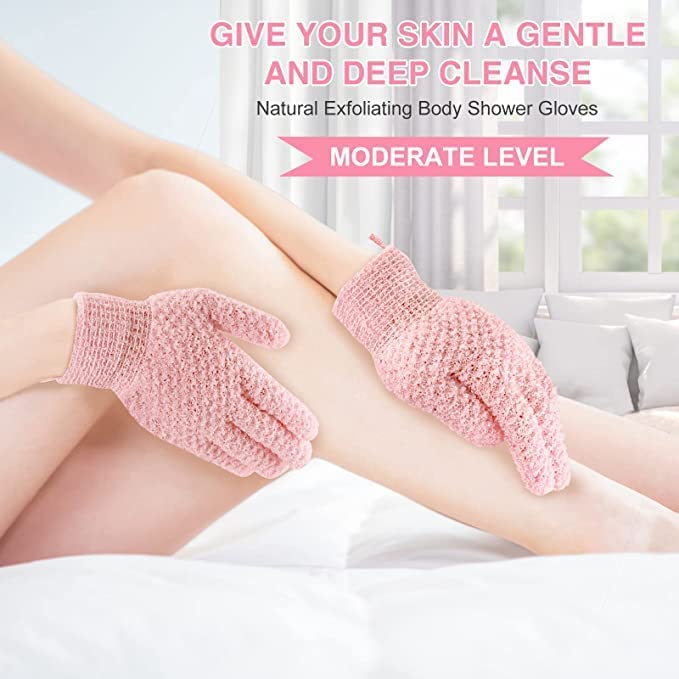 Yiclick Heavy Exfoliating Gloves Exfoliating Body Scrubber for Bath Shower Exfoliation Body Scrub Exfoliator for Dead Skin Remover Exfoliate Sponge Loofah Washcloth Mitt Men Women 4Pink - Image 5