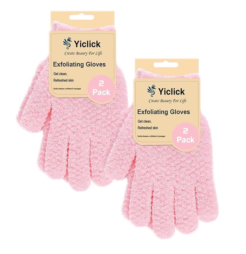 Yiclick Heavy Exfoliating Gloves Exfoliating Body Scrubber for Bath Shower Exfoliation Body Scrub Exfoliator for Dead Skin Remover Exfoliate Sponge Loofah Washcloth Mitt Men Women 4Pink - Image 1