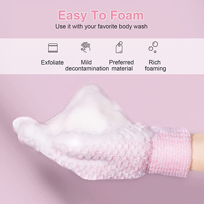 Yiclick Heavy Exfoliating Gloves Exfoliating Body Scrubber for Bath Shower Exfoliation Body Scrub Exfoliator for Dead Skin Remover Exfoliate Sponge Loofah Washcloth Mitt Men Women 4Pink - Image 3