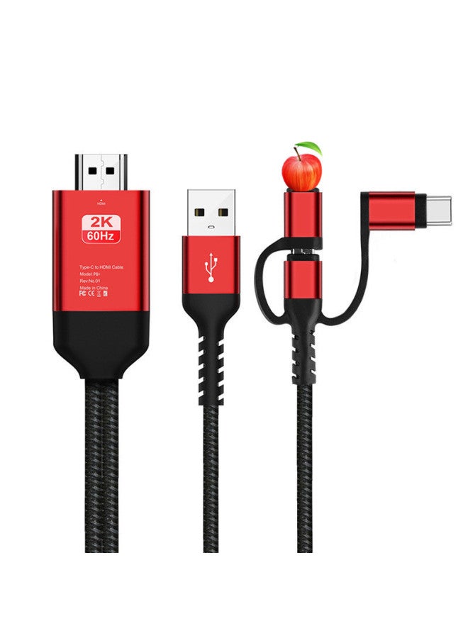 High Definition Type-c To Hdmi Adapter Cable For Android Phones Three-in-one Screen Sharing Line For IPhone Mobile Devices-Color:Red