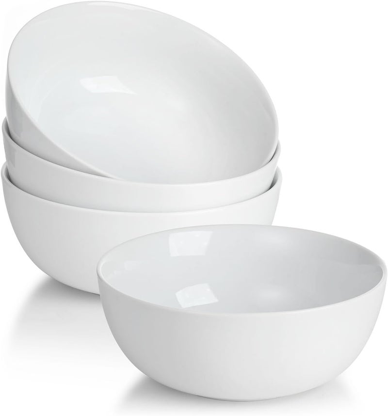 Miicol White Cereal Bowls 20 oz / 600ml, Ceramic Soup Bowls Set of 4, Breakfast Bowl 6 inch / 15cm, Kitchen Bowl for Pasta, Salad, Ramen, Oatmeal, Microwave and Dishwasher Safe - Image 1