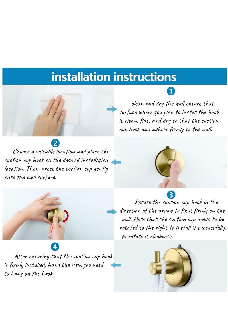 Generic - Suction Cup Hooks for Shower Towel Holder Stainless Steel Vacuum Bathroom Shower Hook Suction Washcloth Hanger Kitchen Towel Rack for Robe Loofah Wreath Glass Door Window Wall Brushed Gold 2Pcs - Image 1