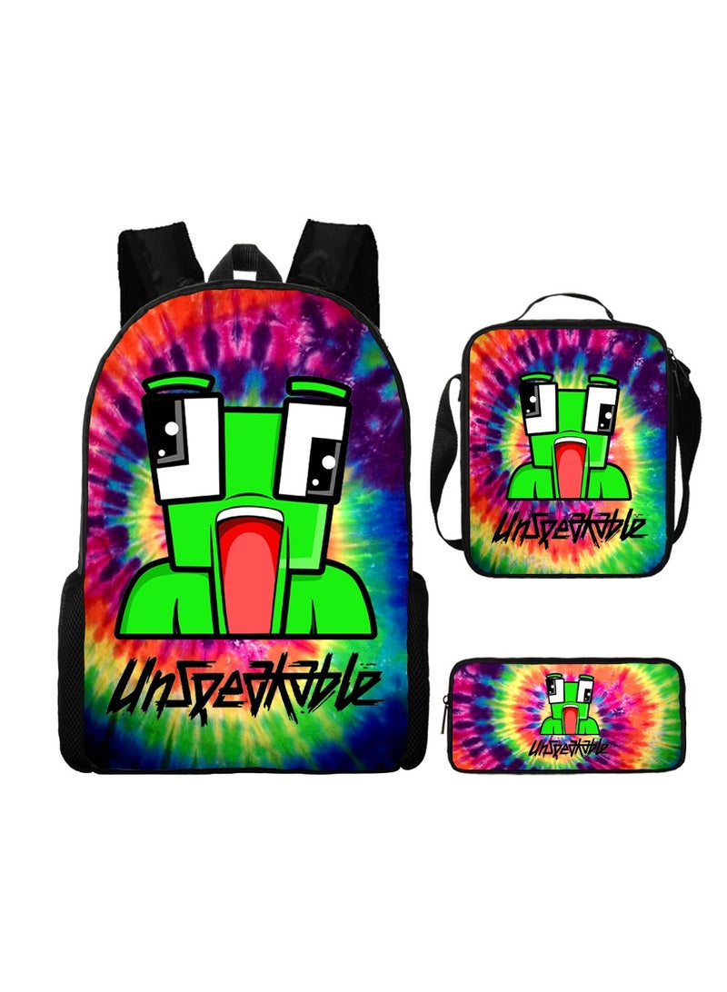 Children's leisure load reducing large capacity printed backpack for elementary school students, 3-piece set - Image 1