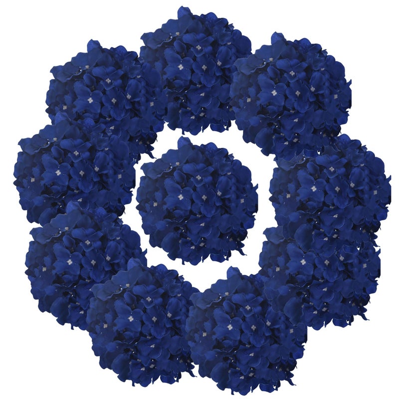 LUSHIDI 10PCS Silk Hydrangea Heads with Stems Artificial Flowers for Wedding Party Home Decor Royal Blue