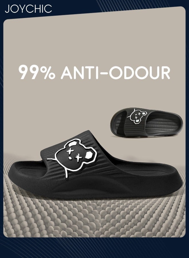 Joychic Lovely Cartoon Bear Pattern Spring and Summer Non-slip  Wear Resistant Home Bathroom Quick-drying and Breathable  Slippers with High Resilience for Women Men Couple Black - Image 4