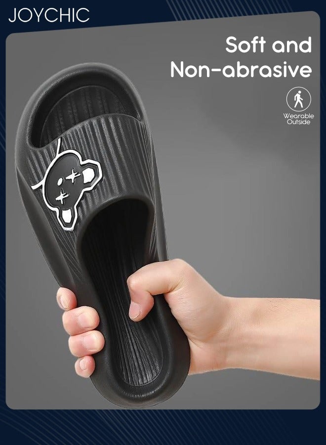 Joychic Lovely Cartoon Bear Pattern Spring and Summer Non-slip  Wear Resistant Home Bathroom Quick-drying and Breathable  Slippers with High Resilience for Women Men Couple Black - Image 3