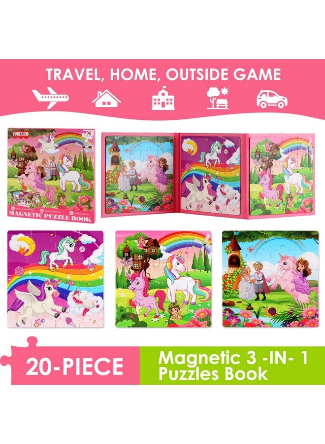 NASHRIO Magnetic Puzzles For Kids Ages 4-6, 20-Piece Toddler Travel Toys Unicorn Princess Puzzles Ages 3-5, Educational Learning Magnets, Ideal Road Trip Activities Toys For 3 4 5 6 Boys And Girls - Image 2