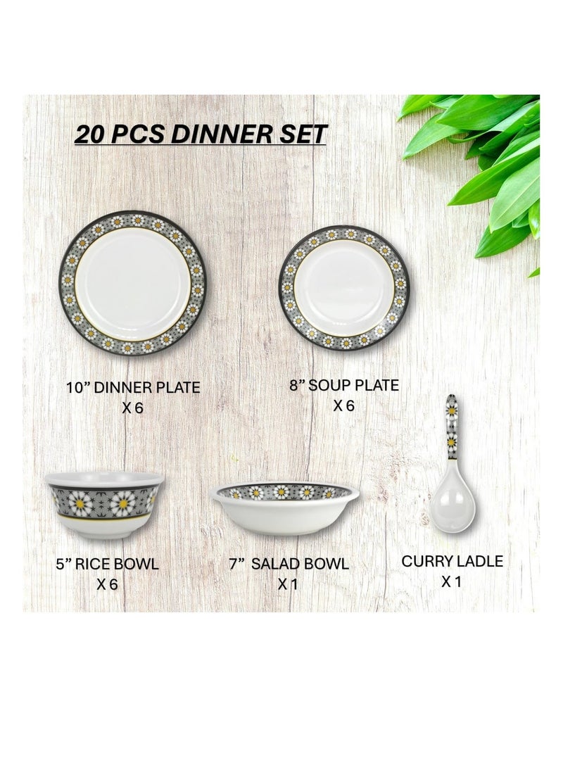 Melrich Melrich 20 Pcs Melamine Dinner Set Dinner and Soup plates Curry ladle Salad bowl and Bowl Dishwasher and Freezer safe Durable and Strong - Image 2