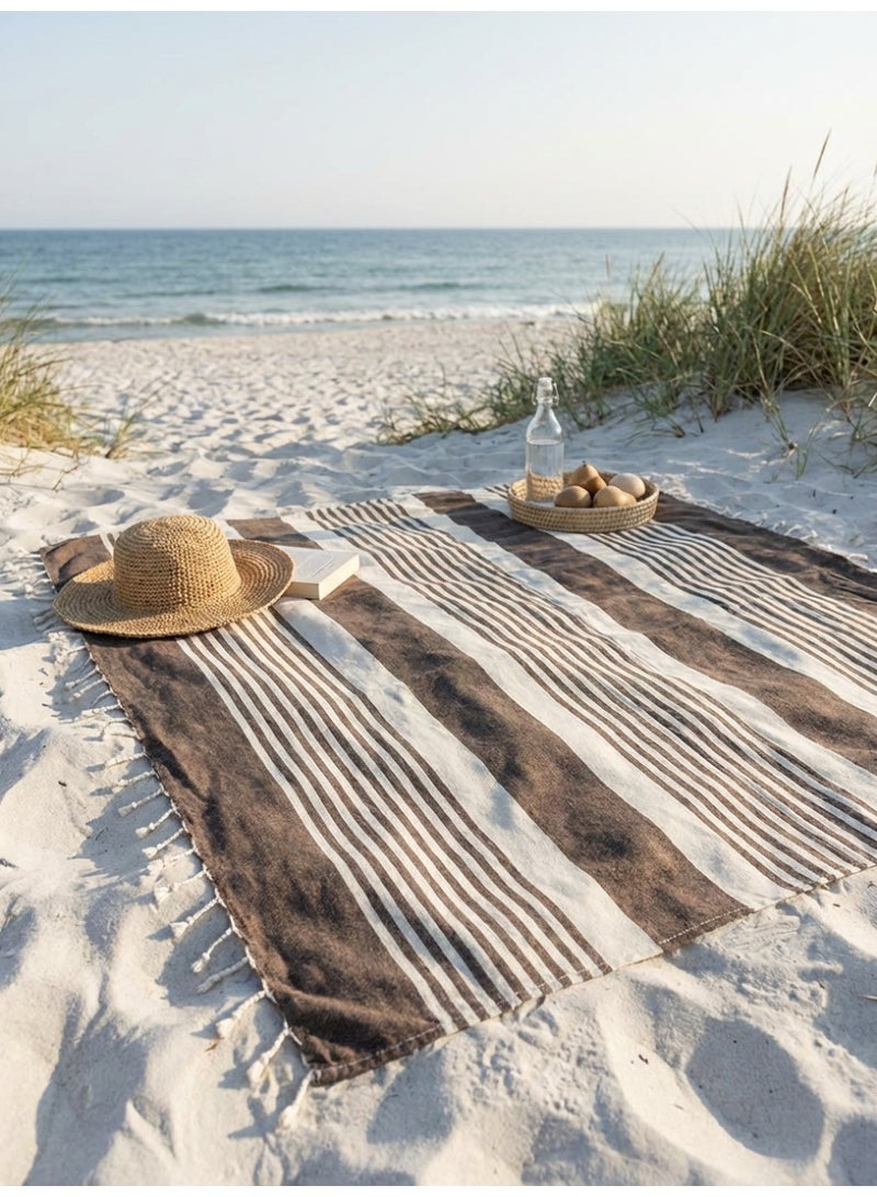 Ambrosia 90x180 cm Polycotton Brown Turkish/Fouta towels Cleo Picnic Blanket And Beach Wrap Lightweight Quick Drying Flat Weave Reversible Bath Accessories - Image 3