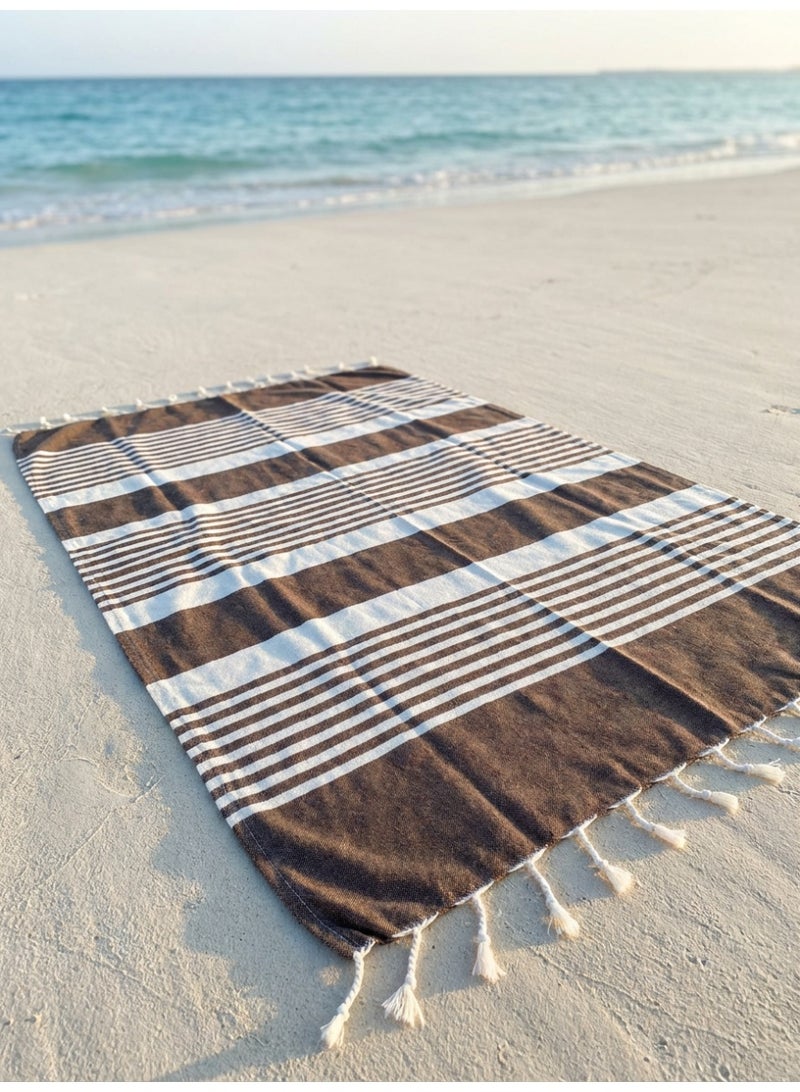 Ambrosia 90x180 cm Polycotton Brown Turkish/Fouta towels Cleo Picnic Blanket And Beach Wrap Lightweight Quick Drying Flat Weave Reversible Bath Accessories - Image 1