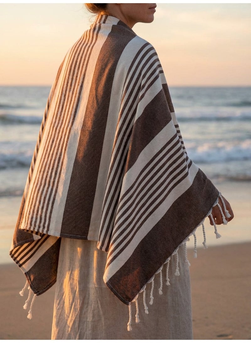 Ambrosia 90x180 cm Polycotton Brown Turkish/Fouta towels Cleo Picnic Blanket And Beach Wrap Lightweight Quick Drying Flat Weave Reversible Bath Accessories - Image 2