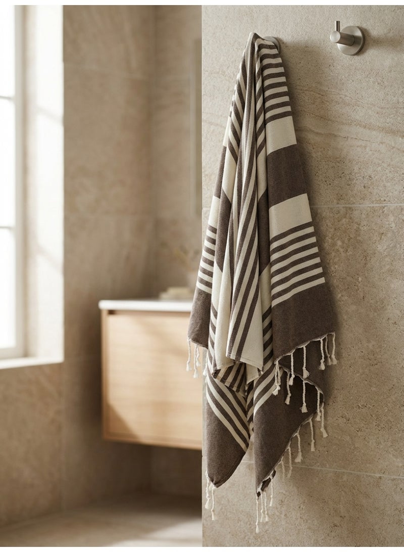 Ambrosia 90x180 cm Polycotton Brown Turkish/Fouta towels Cleo Picnic Blanket And Beach Wrap Lightweight Quick Drying Flat Weave Reversible Bath Accessories - Image 4
