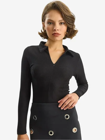 Bianco Lucci LUCCI Slim Fit Zipper Collar Blouse