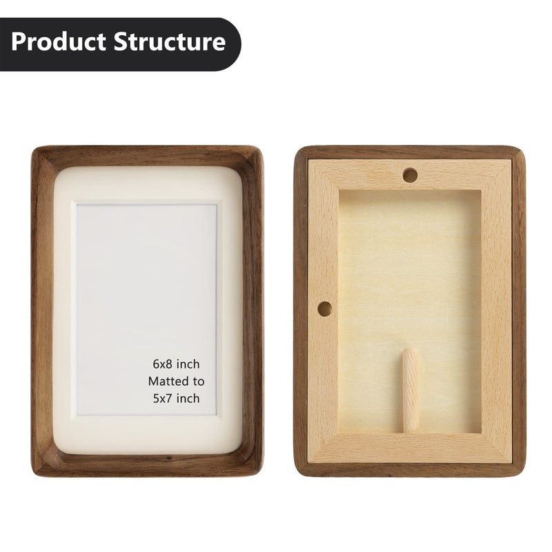 Natural Wood Photo Frames Inspired Tabletop Picture Frame with Mat  Vertical or Horizontal Display (Walnut  6x8 matted to 5x7)  - Image 2