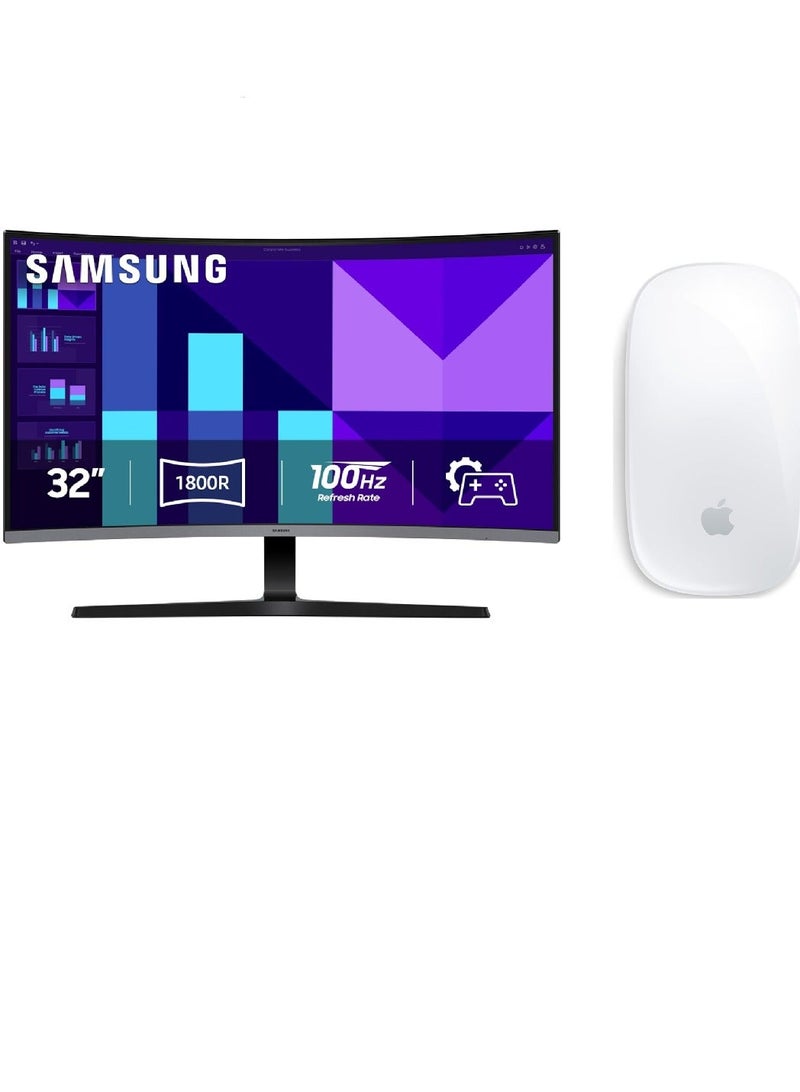 Samsung Magic Workspace Bundle - 32” Essential S3 Curved Monitor + Apple Magic Mouse (USB-C, Multi-Touch) - Image 1