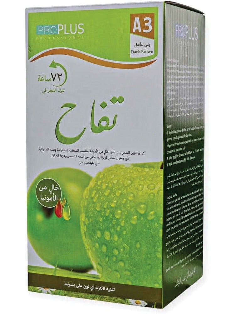 Ammonia Free Hair Color Cream - 500 ml Cream + 500 ml Developer - Apple (Dark Brown A3)