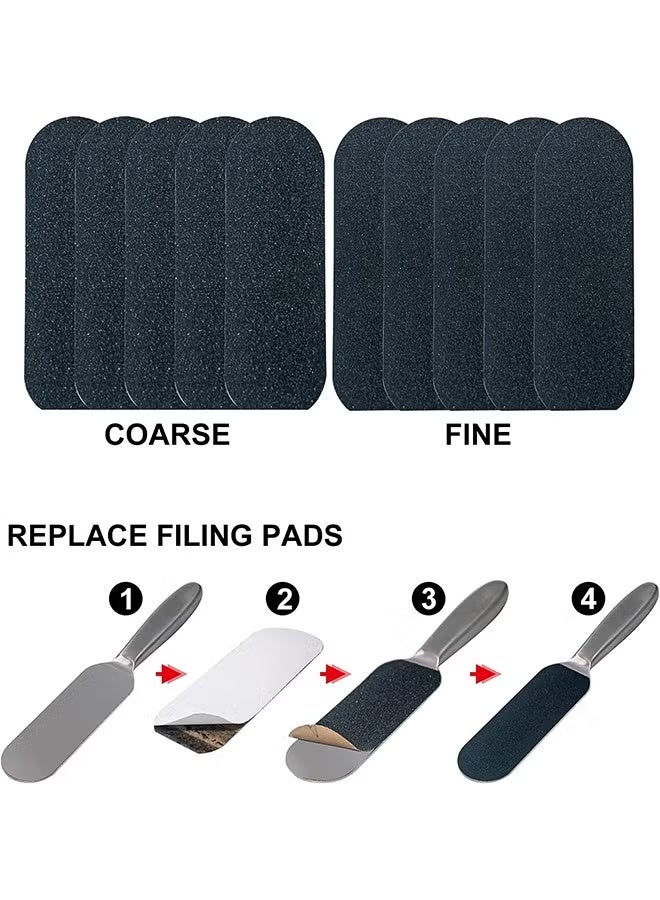 مبرد قدم للعناية بالقدمين ومزيل للكالو من 11 قطعة للبشرة الصلبة، مبرد قدم من الفولاذ المقاوم للصدأ مع 10 وسادات بديلة مجانية لإعادة التعبئة - Image 4