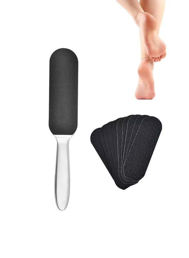 مبرد قدم للعناية بالقدمين ومزيل للكالو من 11 قطعة للبشرة الصلبة، مبرد قدم من الفولاذ المقاوم للصدأ مع 10 وسادات بديلة مجانية لإعادة التعبئة - Image 1