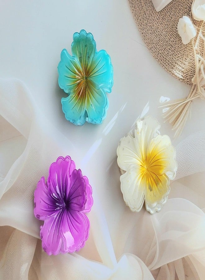RHOSYN HAIR ACCESSORIES Combo of 3 Floral Hair Claw Clips For Women & Girls Flower Shape Decorative Clutchers Fancy Barrettes Strong Hold Juda Bun Clips (Any Colors) - Image 1