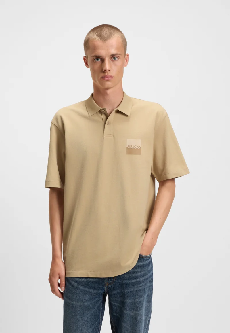 هوجو Relaxed-fit polo shirt in cotton with split logo