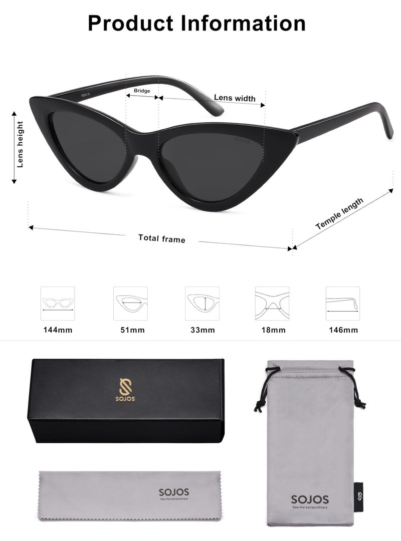SOJOS Retro Vintage Narrow Cat Eye Sunglasses for Women Clout Goggles Plastic Frame SJ2044 with Black Frame/Grey Lens - Image 5