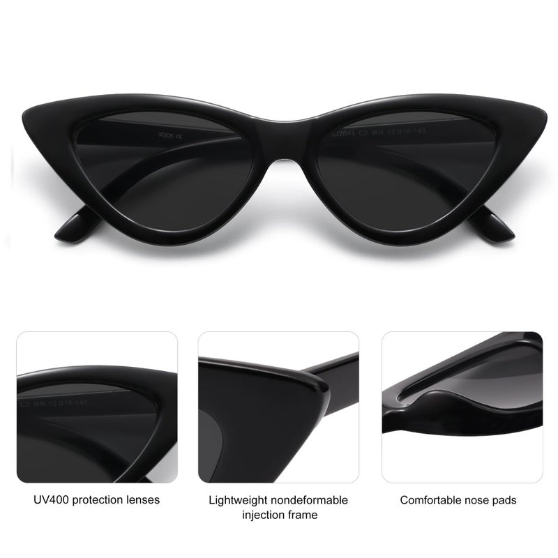 SOJOS Retro Vintage Narrow Cat Eye Sunglasses for Women Clout Goggles Plastic Frame SJ2044 with Black Frame/Grey Lens - Image 3