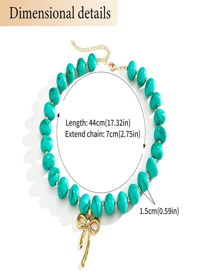 kepvrio Colorful Beaded Necklace for Women,Turquoisel Chunky Bead Choker Necklaces Boho Statement Bow Pendant Beaded Necklace Summer Beach Jewelry Gift - Image 5