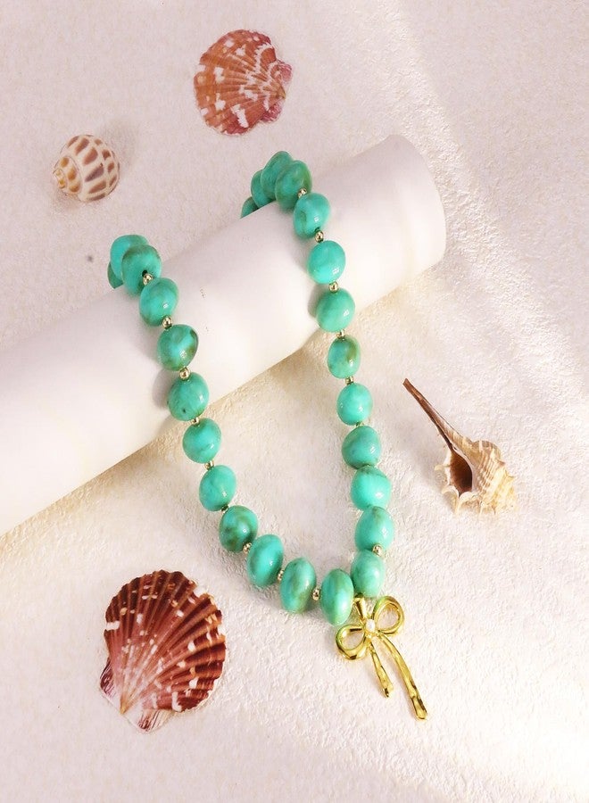 kepvrio Colorful Beaded Necklace for Women,Turquoisel Chunky Bead Choker Necklaces Boho Statement Bow Pendant Beaded Necklace Summer Beach Jewelry Gift - Image 2