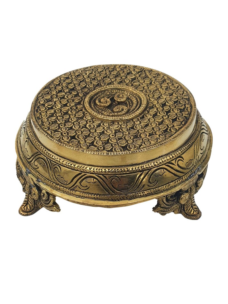 Mohan Jodero Mohan Jodero Brass Round Chowki Bajot for Pooja in Antique Finish 