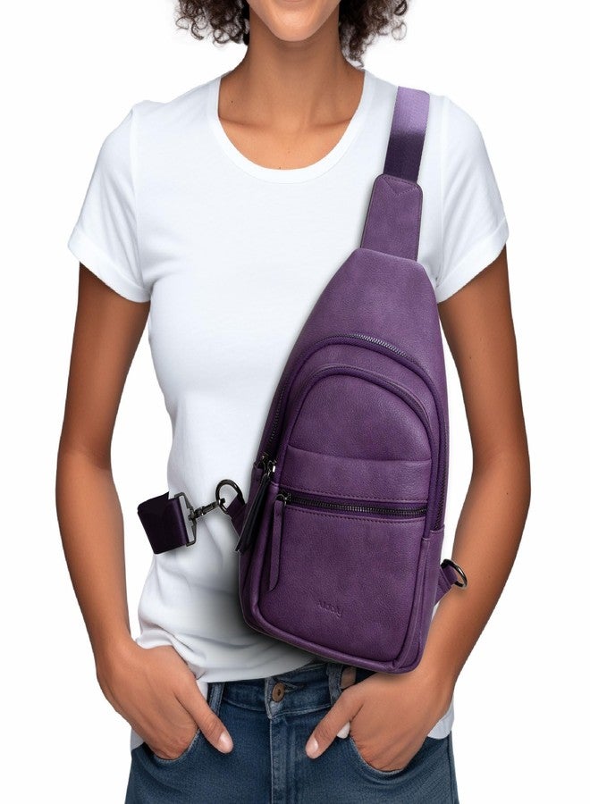 Alldaily Large Sling Bag for Women Crossbody Purse Leather Fashionable Trendy Chest Bag for Travel, Fanny Pack, Purple, Large - Image 2