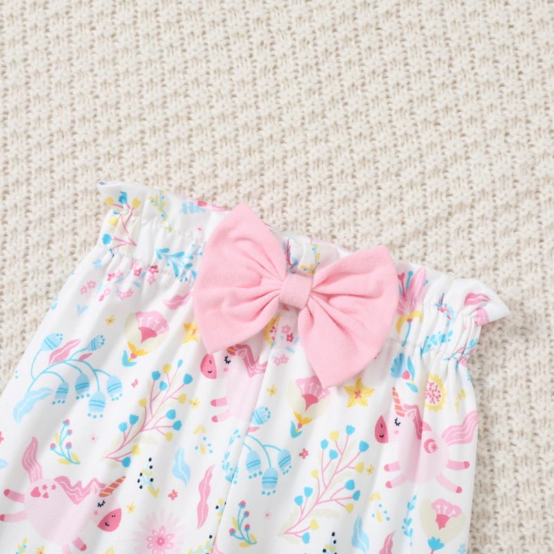 DISAUR Baby Girl Short Sleeve Outfits Pink Adorable Pony Ruffle White Romper Pants Newborn Baby Girl Leave Hospital Outfits - Image 5