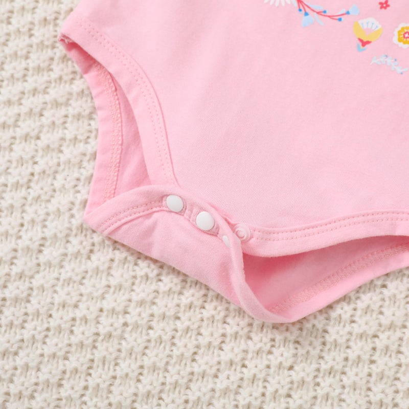 DISAUR Baby Girl Short Sleeve Outfits Pink Adorable Pony Ruffle White Romper Pants Newborn Baby Girl Leave Hospital Outfits - Image 4