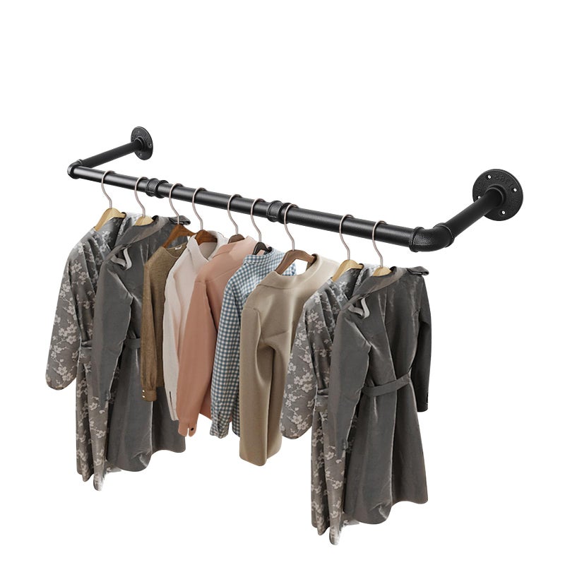 Livabber Industrial Pipe Clothes Rack, Heavy Duty Detachable Iron Garment Rack Wall Mounted, Rustic Saving Space Clothes Bar Multi-Purpose Hanging Rod for Bedroom, Closet, Black (36 Inch) - Image 1