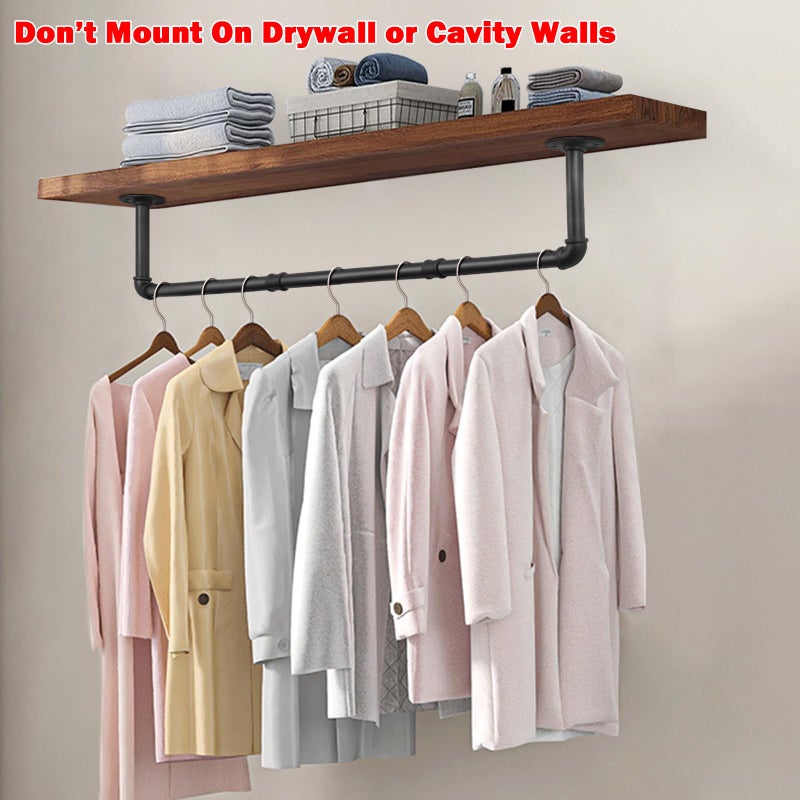 Livabber Industrial Pipe Clothes Rack, Heavy Duty Detachable Iron Garment Rack Wall Mounted, Rustic Saving Space Clothes Bar Multi-Purpose Hanging Rod for Bedroom, Closet, Black (36 Inch) - Image 4