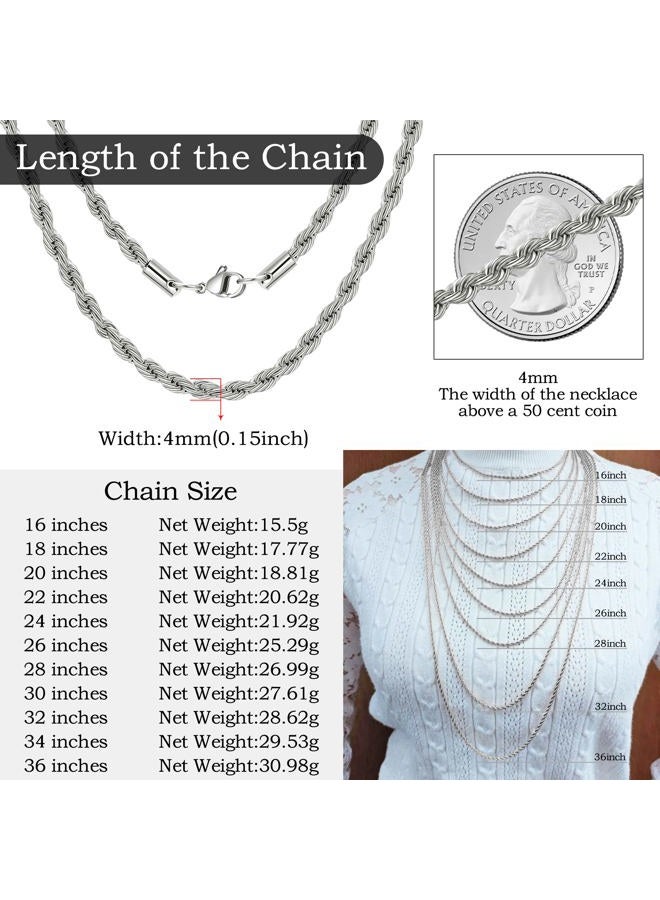 HolyFast 2-10mm Twist Chain Necklace Stainless Steel Necklace 16-38 Inches Men Women Jewellery 4mm wide-16 inches - Image 4