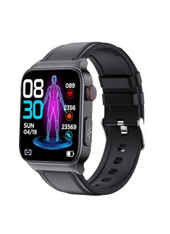 Generic E500 Smart Watch ECG PPG HRV PTT Blood Glucose Blood Pressure Body Temperature Monitor IP68 Waterproof Smartwatch Men (Black Leather Strap)  - Image 1